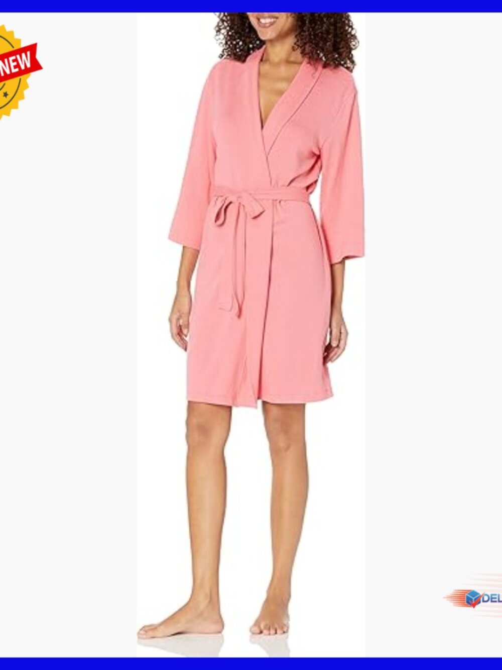 Soft Recycled Jersey Lounge Robe with 3/4 Sleeves and Tie Belt